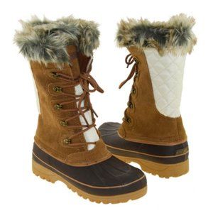 NEW! KHOMBU Nordic Tan/Brown/Ivory Winter/Rain Lace Up Boots w/ Faux Fur 🏠